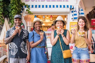 Travellers with fresh ice cream in Kas, Turkey